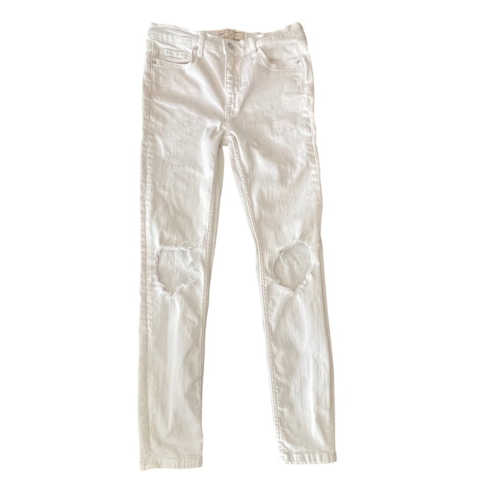 Free People White Distressed Ripped Knee Skinny Jeans Size 27 High Rise